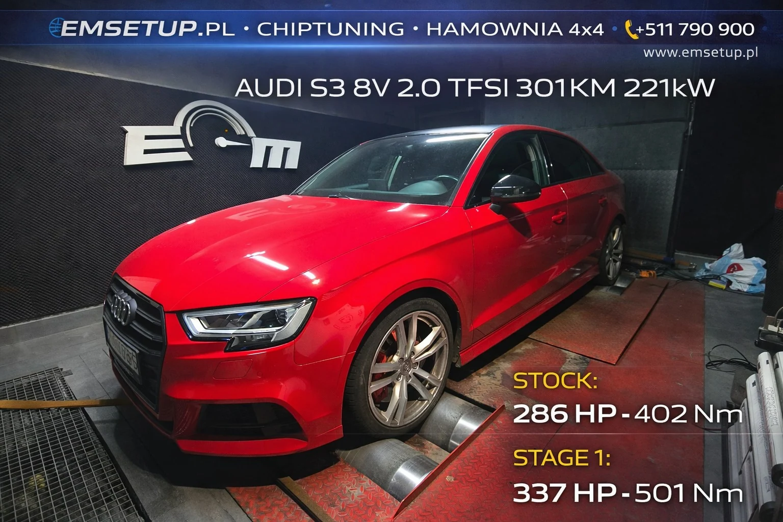 Audi S3 8V 2.0 TFSI 301KM 221kW z 2019 — realizacja EMsetup