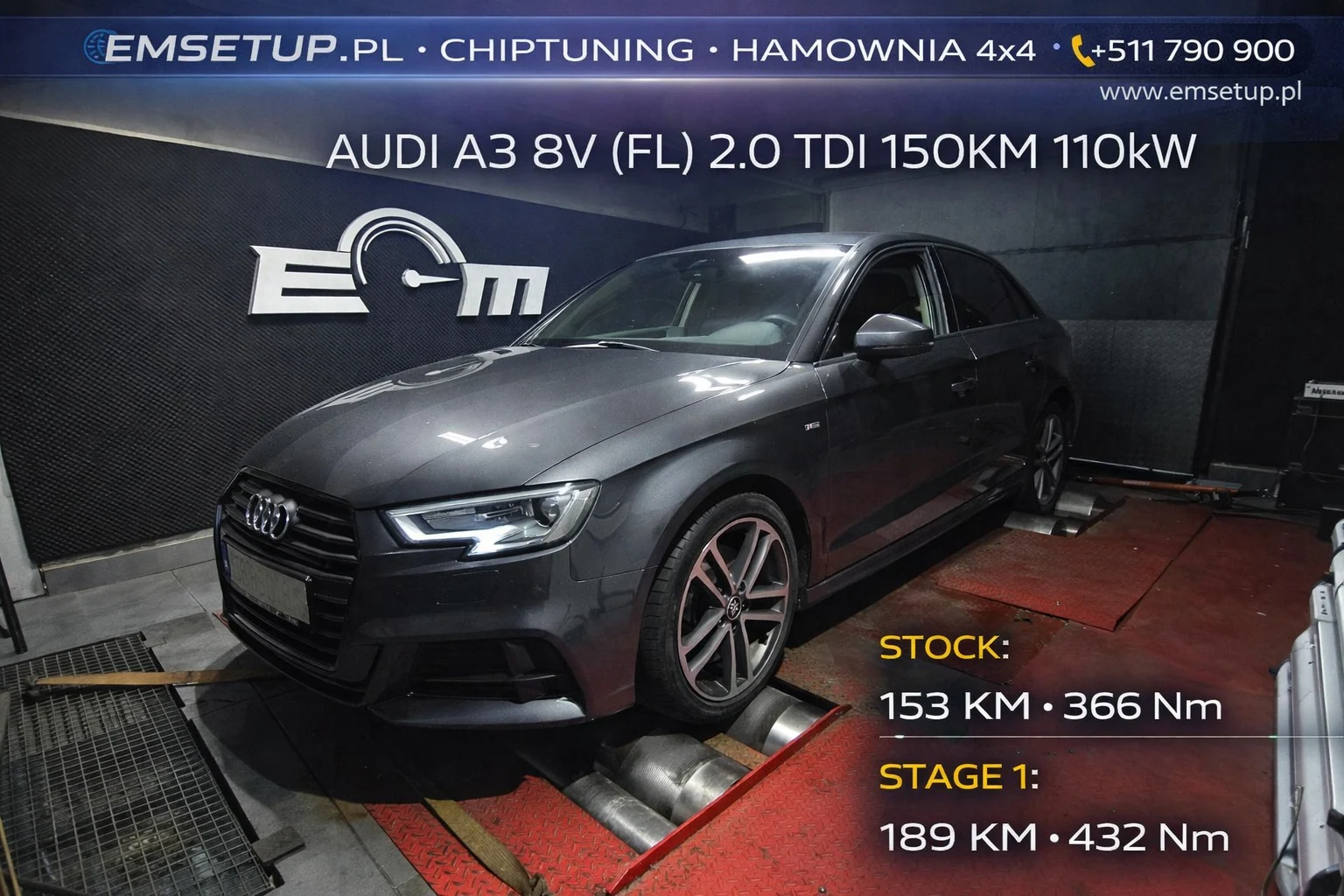 Audi A3 8V (FL) 2.0 TDI 150KM 110kW z 2018 — realizacja EMsetup