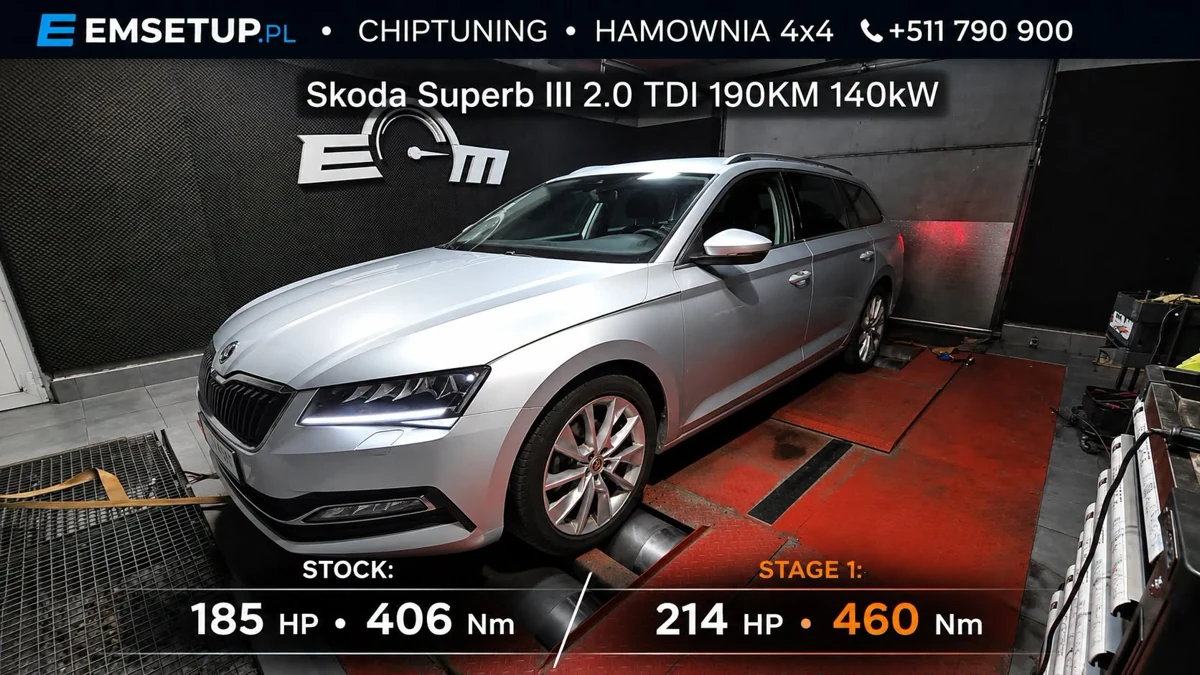 Škoda Superb III 2.0 TDI 190KM — 185 → 214,9 HP — realizacja EMsetup